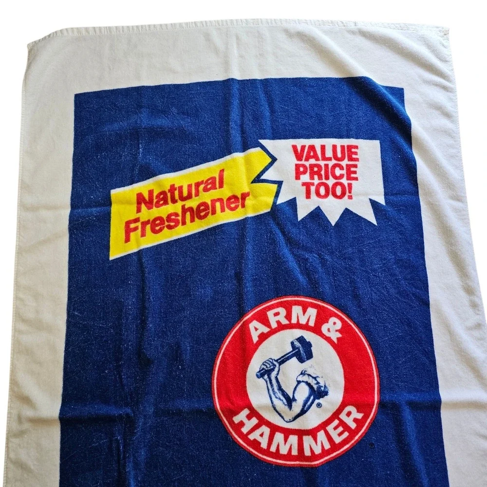 Vintage Arm & Hammer Beach Towel Advertising Super Washing Soda 34.5x60